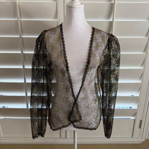 Vintage 90s New Leaf By Samir Gold & Black Sheer Metallic Lace Jacket Sz L Goth
